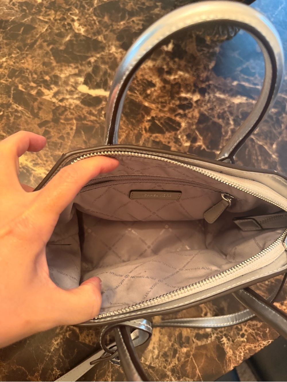 Michael Kors Metallic Taupe Logo Satchel with Detachable Strap - Picture 7 of 8